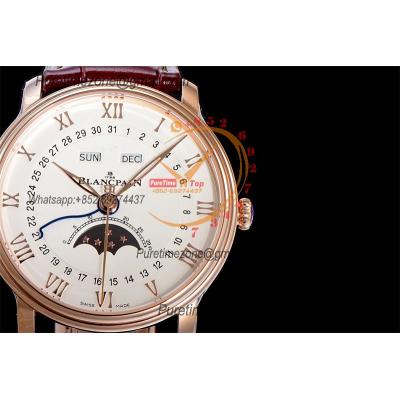 Villeret Complicated Function A6554 Automatic Mens Watch Moon Phase  Best Edition OMF 40 RG White Dial Leather CHS