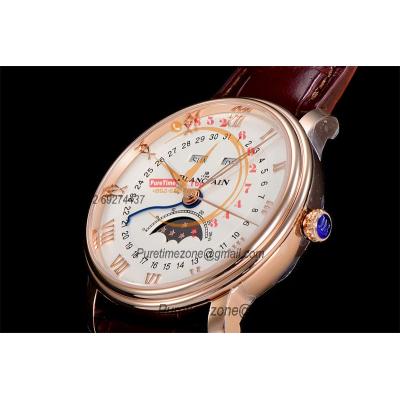 Villeret Complicated Function A6554 Automatic Mens Watch Moon Phase  Best Edition OMF 40 RG White Dial Leather CHS