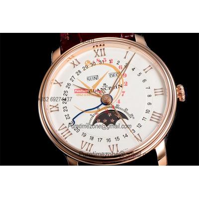 Villeret Complicated Function A6554 Automatic Mens Watch Moon Phase  Best Edition OMF 40 RG White Dial Leather CHS