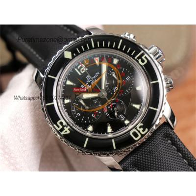 Fifty Fathoms 5058F A7750 Automatic Chronograph Mens Watch Best Edition OMF 45 SS Black Dial Nylon Strap CHS