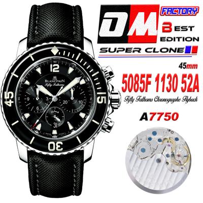 Fifty Fathoms 5058F A7750 Automatic Chronograph Mens Watch Best Edition OMF 45 SS Black Dial Nylon Strap CHS