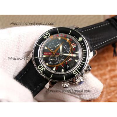 Fifty Fathoms 5058F A7750 Automatic Chronograph Mens Watch Best Edition OMF 45 SS Black Dial Nylon Strap CHS