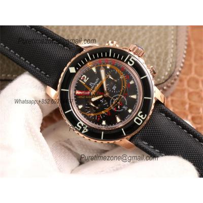 Fifty Fathoms 5058F A7750 Automatic Chronograph Mens Watch Best Edition OMF 45 RG Black Dial Nylon Strap CHS