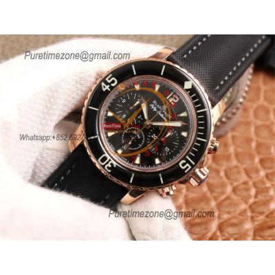 Fifty Fathoms 5058F A7750 Automatic Chronograph Mens Watch Best Edition OMF 45 RG Black Dial Nylon Strap CHS