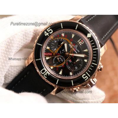 Fifty Fathoms 5058F A7750 Automatic Chronograph Mens Watch Best Edition OMF 45 RG Black Dial Nylon Strap CHS