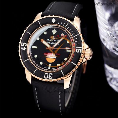 Tribute to Fifty Fathoms MIL-SPEC 5008 M9015 Automatic Mens Watch Best Edition TWF 45mm SS Black Dial Sail-Canvas Strap