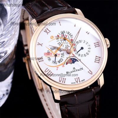 Villeret Quantieme Perpetuel 6656 A5954 Automatic Mens Watch Moon Phase Best Edition TWF 40mm RG White Dial Leather CHS