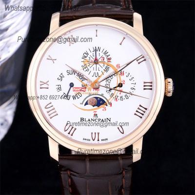 Villeret Quantieme Perpetuel 6656 A5954 Automatic Mens Watch Moon Phase Best Edition TWF 40mm RG White Dial Leather CHS