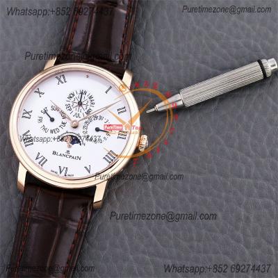 Villeret Quantieme Perpetuel 6656 A5954 Automatic Mens Watch Moon Phase Best Edition TWF 40mm RG White Dial Leather CHS