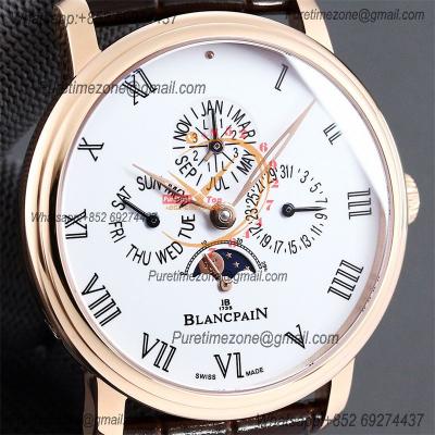 Villeret Quantieme Perpetuel 6656 A5954 Automatic Mens Watch Moon Phase Best Edition TWF 40mm RG White Dial Leather CHS