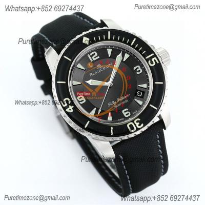 Fifty Fathoms Automatique 5015 M9015 Automatic Mens Watch Best Edition TWF 45mm SS Black Dial Leather CHS