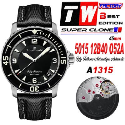 Fifty Fathoms Automatique 5015 M9015 Automatic Mens Watch Best Edition TWF 45mm Titanium Black Dial Leather CHS