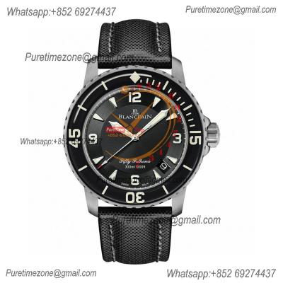 Fifty Fathoms Automatique 5015 M9015 Automatic Mens Watch Best Edition TWF 45mm Titanium Black Dial Leather CHS