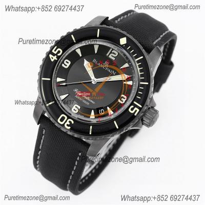 Fifty Fathoms Automatique 5015 M9015 Automatic Mens Watch Best Edition TWF 45mm Titanium Black Dial Leather CHS