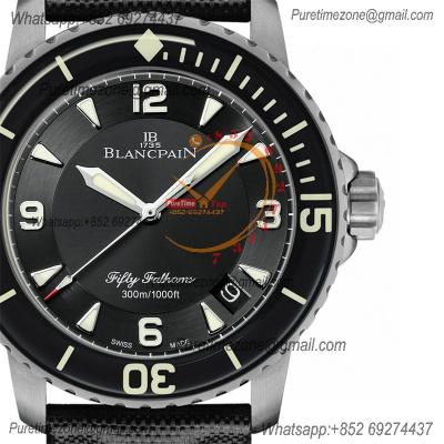 Fifty Fathoms Automatique 5015 M9015 Automatic Mens Watch Best Edition TWF 45mm Titanium Black Dial Leather CHS