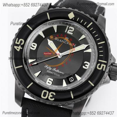 Fifty Fathoms Automatique 5015 M9015 Automatic Mens Watch Best Edition TWF 45mm Titanium Black Dial Leather CHS