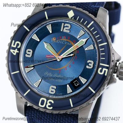 Fifty Fathoms Automatique 5015 M9015 Automatic Mens Watch Best Edition TWF 45mm Titanium Blue Dial Leather CHS