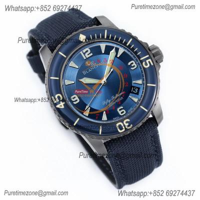 Fifty Fathoms Automatique 5015 M9015 Automatic Mens Watch Best Edition TWF 45mm Titanium Blue Dial Leather CHS