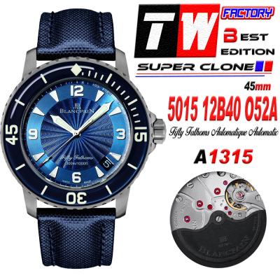 Fifty Fathoms Automatique 5015 M9015 Automatic Mens Watch Best Edition TWF 45mm Titanium Blue Dial Leather CHS