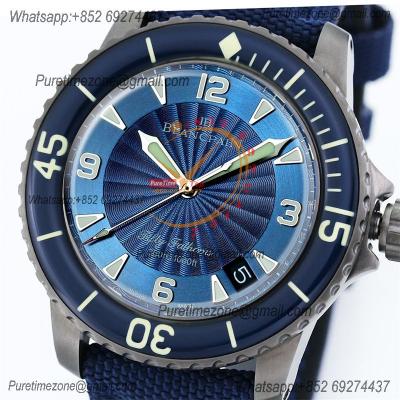 Fifty Fathoms Automatique 5015 M9015 Automatic Mens Watch Best Edition TWF 45mm Titanium Blue Dial Leather CHS