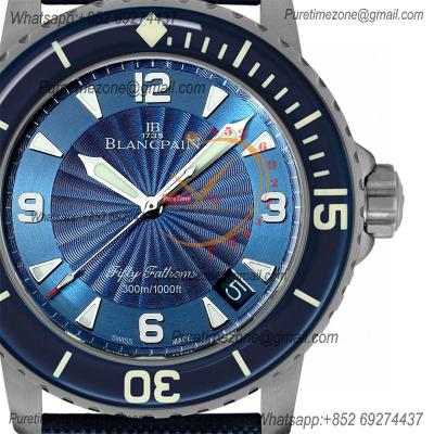 Fifty Fathoms Automatique 5015 M9015 Automatic Mens Watch Best Edition TWF 45mm Titanium Blue Dial Leather CHS