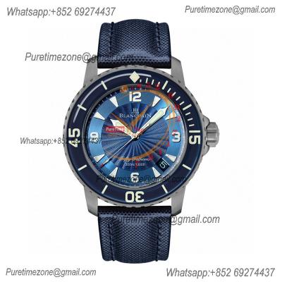 Fifty Fathoms Automatique 5015 M9015 Automatic Mens Watch Best Edition TWF 45mm Titanium Blue Dial Leather CHS