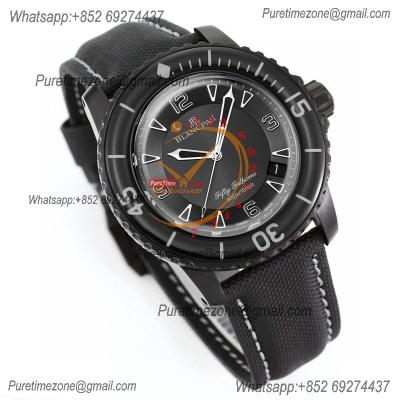 Fifty Fathoms Automatique 5015 M9015 Automatic Mens Watch Best Edition TWF 45mm DLC All Black Dial Leather CHS