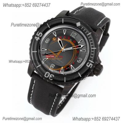 Fifty Fathoms Automatique 5015 M9015 Automatic Mens Watch Best Edition TWF 45mm DLC All Black Dial Leather CHS