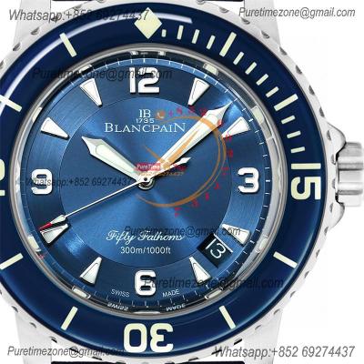 Fifty Fathoms Automatique 5015 M9015 Automatic Mens Watch Best Edition TWF 45mm SS Blue Dial Leather CHS