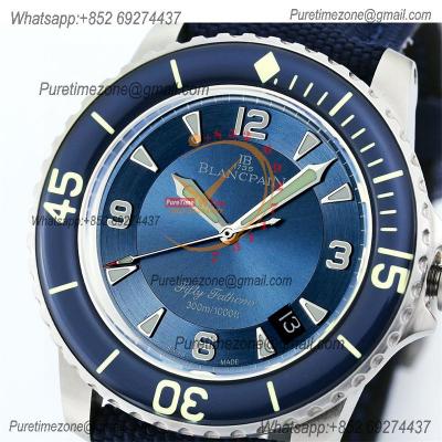 Fifty Fathoms Automatique 5015 M9015 Automatic Mens Watch Best Edition TWF 45mm SS Blue Dial Leather CHS