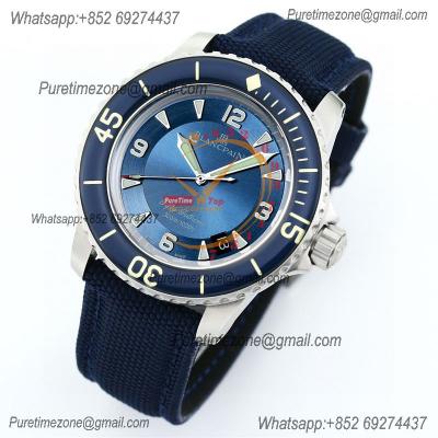 Fifty Fathoms Automatique 5015 M9015 Automatic Mens Watch Best Edition TWF 45mm SS Blue Dial Leather CHS