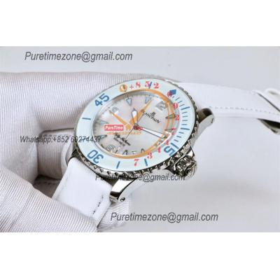 Fifty Fathoms 5015 A1315 Automatic Womens Watch Best Edition TWF 45mm SS MOP Blue Dial Leather Ladies