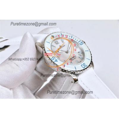 Fifty Fathoms 5015 A1315 Automatic Womens Watch Best Edition TWF 45mm SS MOP Blue Dial Leather Ladies