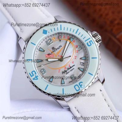 Fifty Fathoms 5015 A1315 Automatic Womens Watch Best Edition TWF 45mm SS MOP Blue Dial Leather Ladies