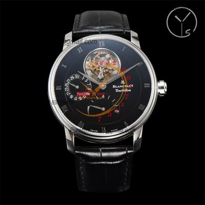 Villeret 6025 Real Tourbillon Hand Winding Mechanical Mens Watch Best Edition YSF 42.5mm SS Black Dial Leather CHS