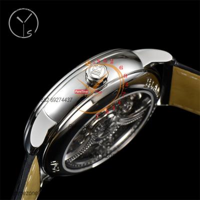 Villeret 6025 Real Tourbillon Hand Winding Mechanical Mens Watch Best Edition YSF 42.5mm SS Black Dial Leather CHS