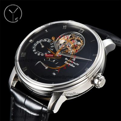 Villeret 6025 Real Tourbillon Hand Winding Mechanical Mens Watch Best Edition YSF 42.5mm SS Black Dial Leather CHS