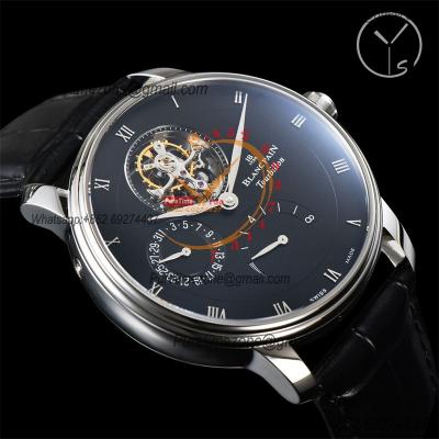 Villeret 6025 Real Tourbillon Hand Winding Mechanical Mens Watch Best Edition YSF 42.5mm SS Black Dial Leather CHS