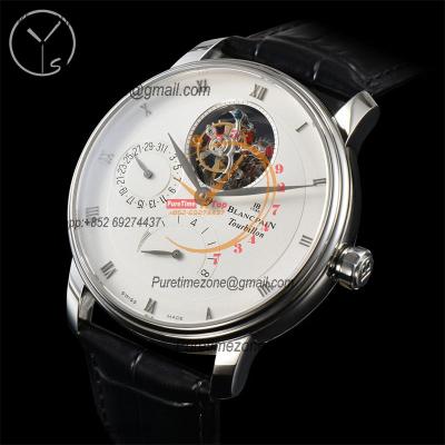 Villeret 6025 Real Tourbillon Hand Winding Mechanical Mens Watch Best Edition YSF 42.5mm SS White Dial Leather CHS