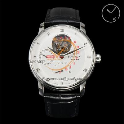 Villeret 6025 Real Tourbillon Hand Winding Mechanical Mens Watch Best Edition YSF 42.5mm SS White Dial Leather CHS