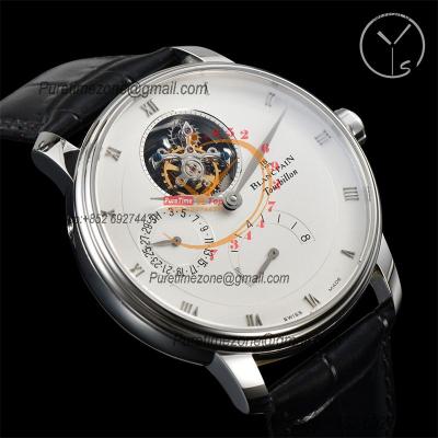 Villeret 6025 Real Tourbillon Hand Winding Mechanical Mens Watch Best Edition YSF 42.5mm SS White Dial Leather CHS