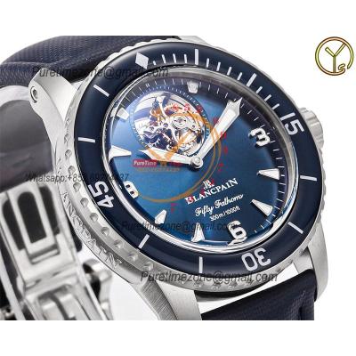 Fifty Fathoms 5025 Real Tourbillon 8 Jours Automatic Mens Watch Best Edition YSF 45mm SS Blue Dial Leather CHS