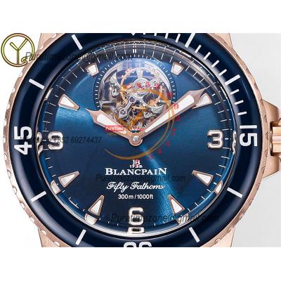 Fifty Fathoms 5025 Real Tourbillon 8 Jours Automatic Mens Watch Best Edition YSF 45mm RG Blue Dial Leather CHS