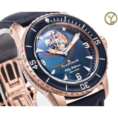 Fifty Fathoms 5025 Real Tourbillon 8 Jours Automatic Mens Watch Best Edition YSF 45mm RG Blue Dial Leather CHS