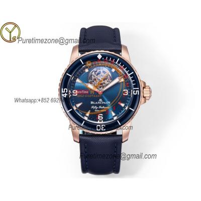 Fifty Fathoms 5025 Real Tourbillon 8 Jours Automatic Mens Watch Best Edition YSF 45mm RG Blue Dial Leather CHS