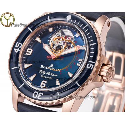 Fifty Fathoms 5025 Real Tourbillon 8 Jours Automatic Mens Watch Best Edition YSF 45mm RG Blue Dial Leather CHS