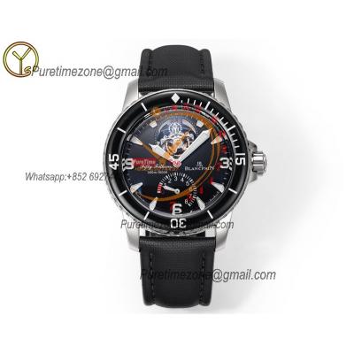 Fifty Fathoms Real Tourbillon 8 Jours Automatic Mens Watch Power Reserve Best Edition YSF 45 SS Back Dial Leather CHS