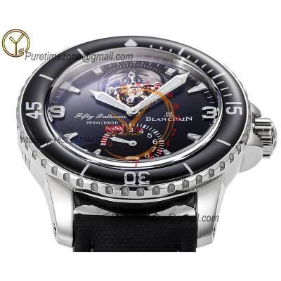 Fifty Fathoms Real Tourbillon 8 Jours Automatic Mens Watch Power Reserve Best Edition YSF 45 SS Back Dial Leather CHS