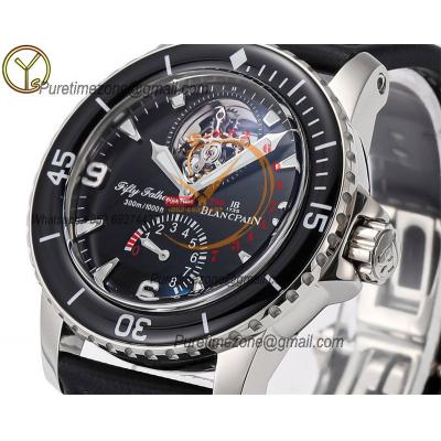 Fifty Fathoms Real Tourbillon 8 Jours Automatic Mens Watch Power Reserve Best Edition YSF 45 SS Back Dial Leather CHS