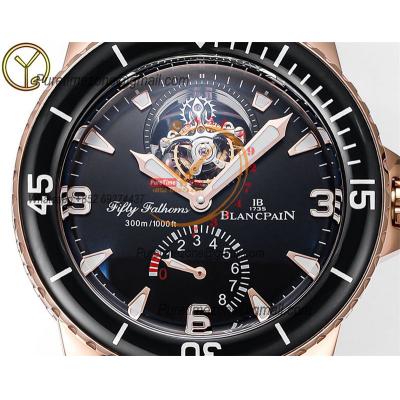 Fifty Fathoms Real Tourbillon 8 Jours Automatic Mens Watch Power Reserve Best Edition YSF 45 RG Back Dial Leather CHS